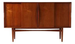 Mid 20th Century Danish Modern High Sideboard in Teak With Rolled Pulls