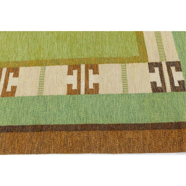 Doris Leslie Blau Vintage Green Flat-weave Rug by Ingegerd Silow For Sale - Image 4 of 9