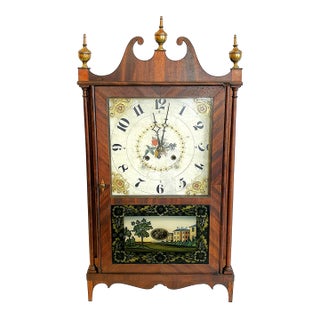 Antique 1800's Riley Whiting Eight Day Mantel Clock With Reverse Painted Glass Door For Sale