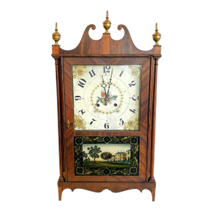 Antique 1800's Riley Whiting Eight Day Mantel Clock With Reverse Painted Glass Door