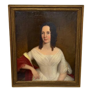 1830s English Oil Portrait of a Woman in White, Sarah Losh Architect & Designer For Sale