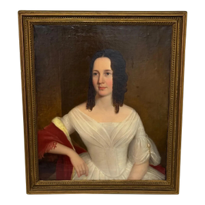 1830s English Oil Portrait of a Woman in White, Sarah Losh Architect & Designer