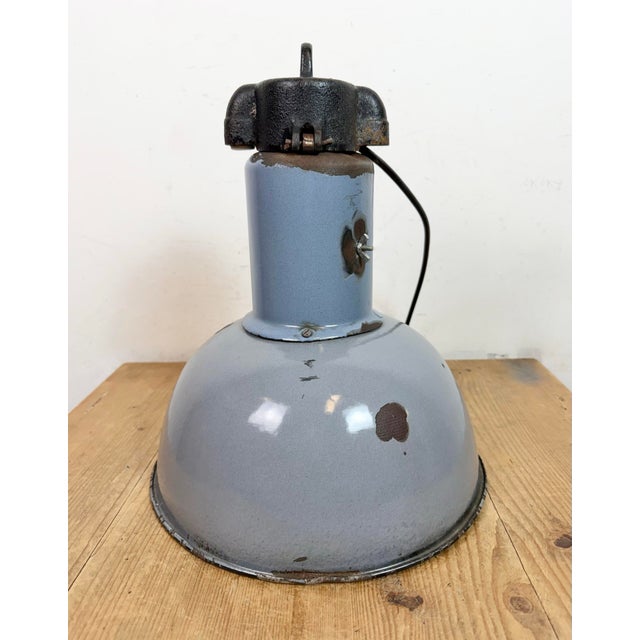 Bauhaus Industrial Grey Enamel Pendant Lamp from Elektrosvit, 1930s For Sale - Image 10 of 18