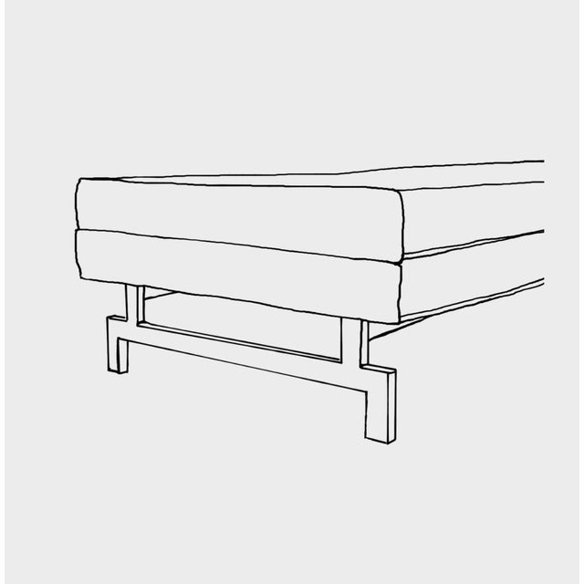 Materials: Blackened Steel Base and Upholstered Deck/Mattress Dimensions: 93”L x 38”D x 23” H