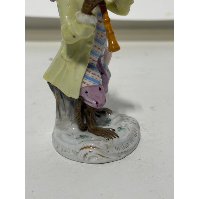 Blue Meissen Style Porcelain Monkey Band Flute Player For Sale - Image 8 of 9