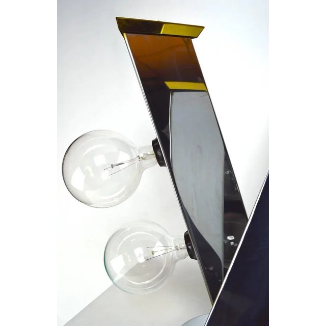 Metal Chrome and Brass Cityscape Style Lamps - a Pair For Sale - Image 7 of 8