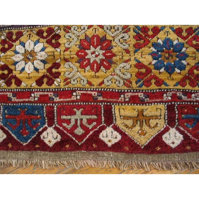 Classic and Traditional Red Background Color With Geometric Design Antique Konya Turkish Rug For Sale In New York - Image 6 of 6