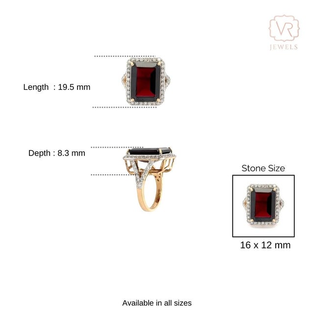 Red Big 14.54 Ctw Garnet Halo Diamond Cocktail Ring Size 7 For Sale - Image 8 of 13