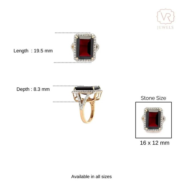 Not Yet Made - Made To Order Big 14.54 CTW Garnet Halo Diamond Cocktail Ring Size 7 in 14k Gold For Sale - Image 5 of 10
