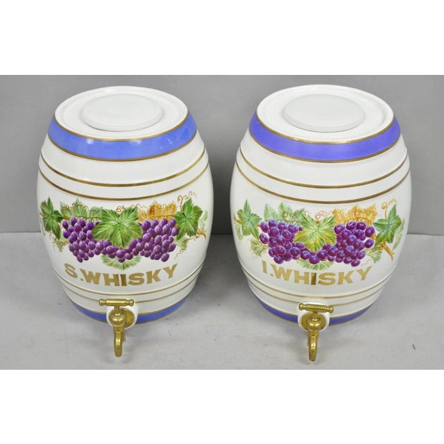 Victorian Antique Loftus London English Victorian Porcelain Spirits Whisky Barrels - Pair For Sale - Image 3 of 18