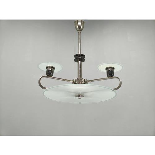 Art Deco Chrome and Glass Chandelier, Czechoslovakia, 1930s For Sale - Image 11 of 11