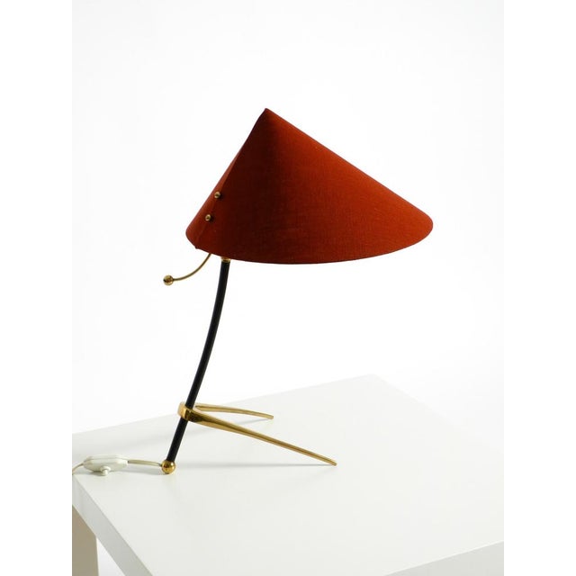 Metal Large Mid-Century Modern Tripod Brass Table Lamp with Fabric Shade from Kalmar, 1950s For Sale - Image 7 of 18