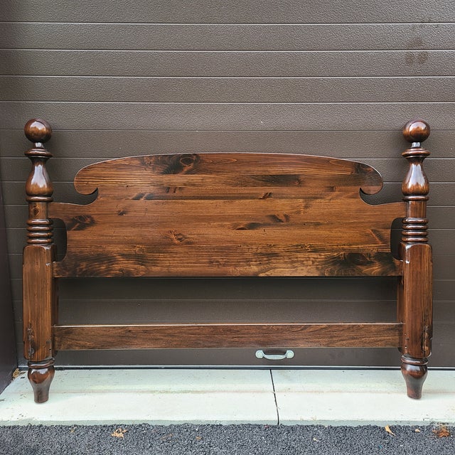 Ethan Allen Antiqued Pine Queen Cannonball Headboard and Footboard 2