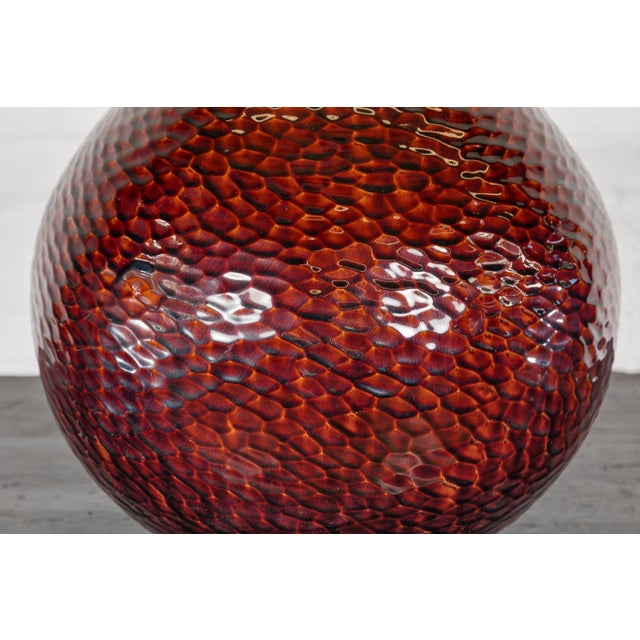 Handcrafted Bulb Shaped Burgundy Vase with Textured Honeycomb Style Motifs For Sale - Image 9 of 12