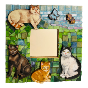 Vintage Original Mosaic Painted Cat Mirror