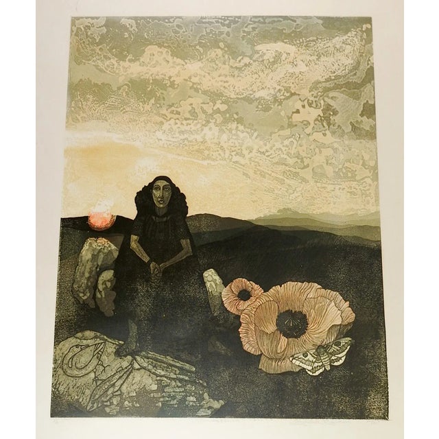 1970s Barbara Robertson Surreal Linocut Print For Sale In Seattle - Image 6 of 6