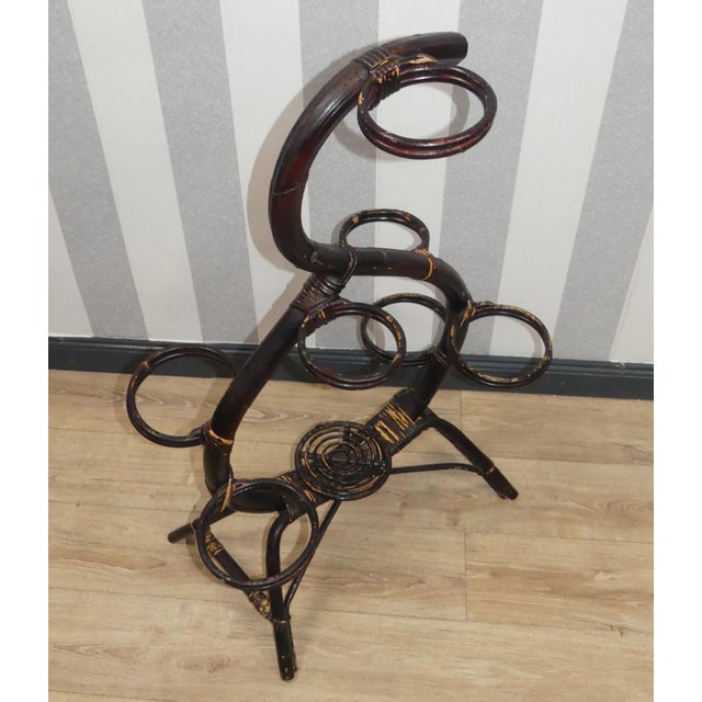 Bamboo Flower Stand with Shelf Bamboo Wood & Rattan Flower Stand, 1960s For Sale - Image 4 of 14