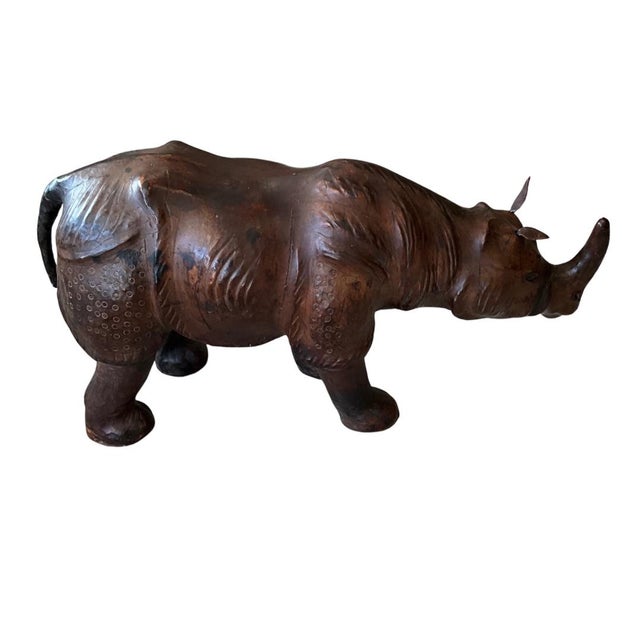 Figurative Mid 20th Century Vintage Leather Rhinoceros Sculpture For Sale - Image 3 of 6