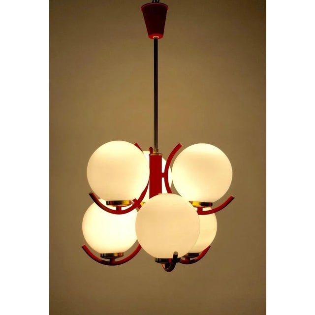 Pendant Lamp in Coral Color with 6 Mat Opaline Globes, 1970s For Sale - Image 10 of 16