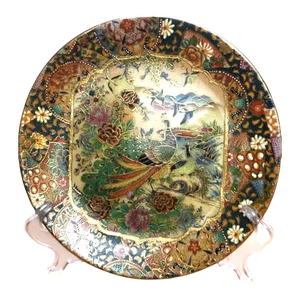 Early 20th Century Royal Satsuma Hand-Painted Gold Gilt Moriage Porcelain Decorative Plate