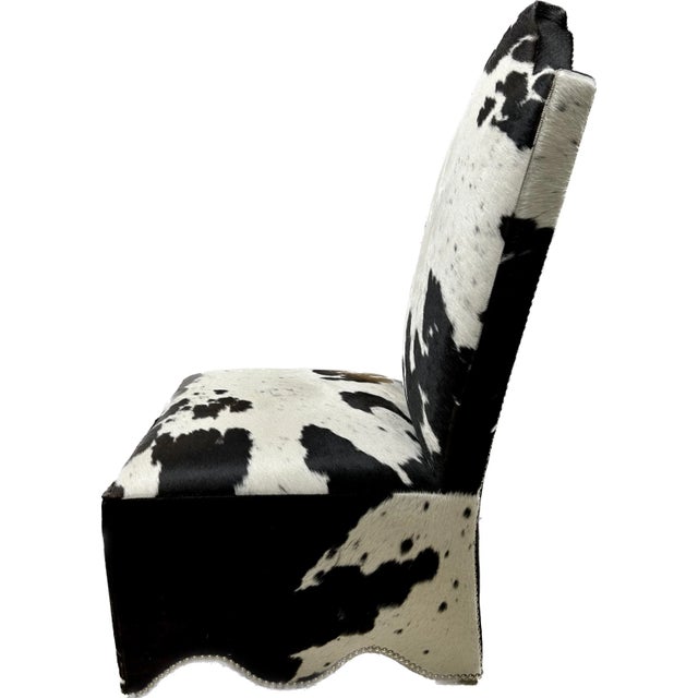 Shabby Chic Contemporary Italian Black & White Cowhide Chair With Silver Nailhead Trim For Sale - Image 3 of 6
