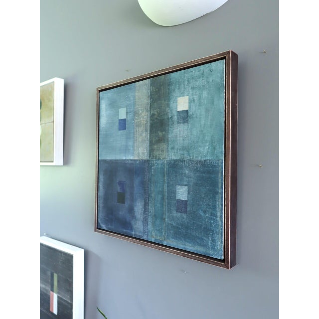 2020s Contemporary 'Geometric Collage in Blues' Original Abstract Mixed Media Painting by British Artist Dave Boyd, Framed For Sale - Image 5 of 10