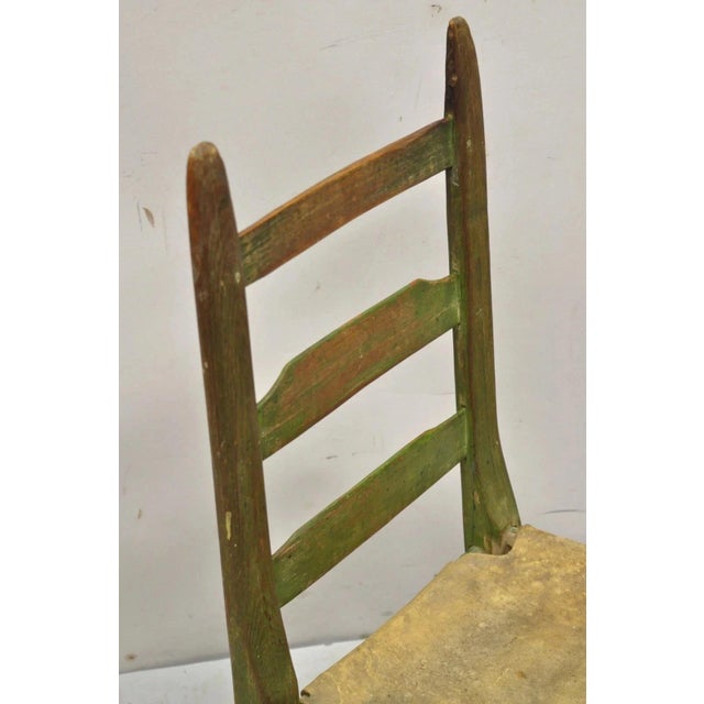 Antique Small Ladder Back Green Primitive Rustic Childs Chair W/ Deer Hide Seat For Sale - Image 12 of 12