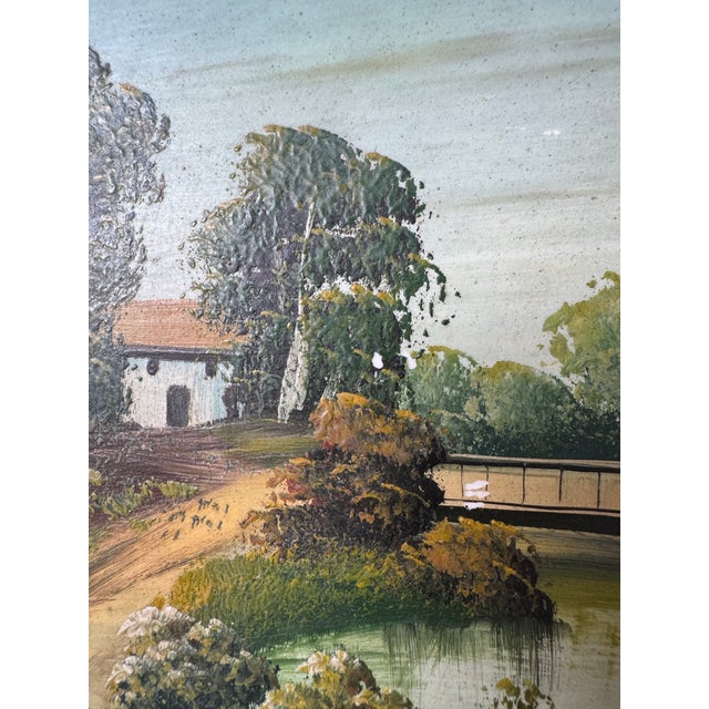 1960’s Teri Malo Impressionist Countryside Landscape Oil on Masonite Panel Painting, Wood Framed For Sale - Image 11 of 12