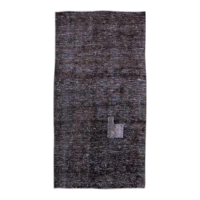 1960s Vintage Distressed Handmade All Over Dark Gray Wool Rug For Sale