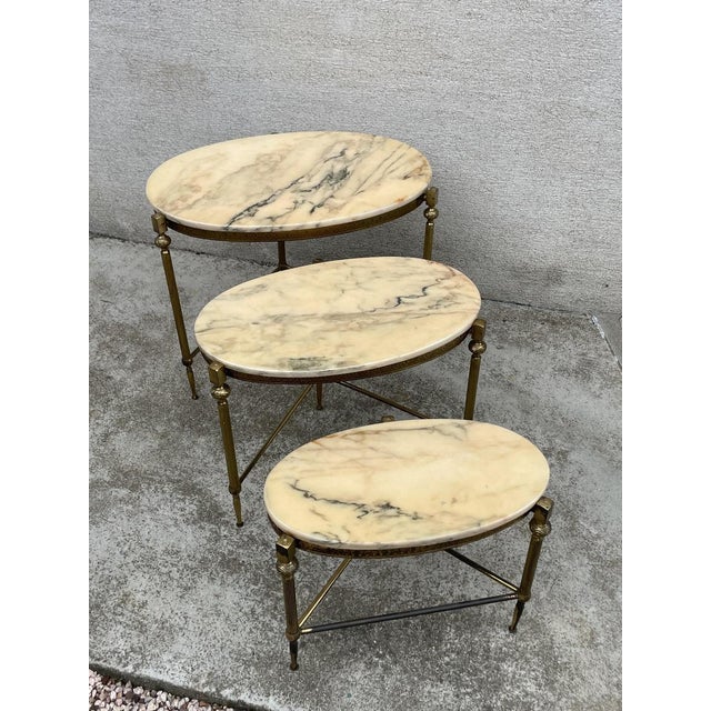 1970s Nesting Table in Bronze with Brass and Onyx, 1970s For Sale - Image 5 of 8