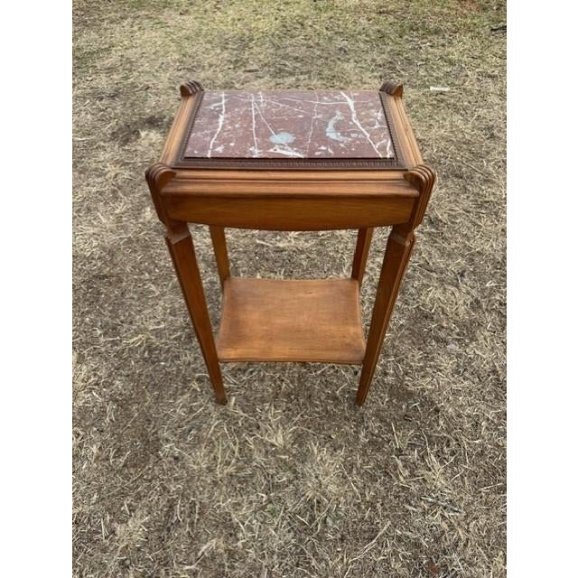 1940s Vintage French Art Deco Solid Walnut Marble Top Coffee Table or Side Table For Sale - Image 12 of 14