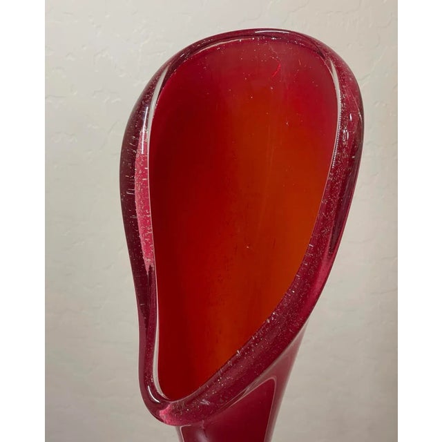 Mid Century Modern Italy Murano Aventurine Glass Tall Red Floor Vase. The red glass has aventurine metallic silver flecks...