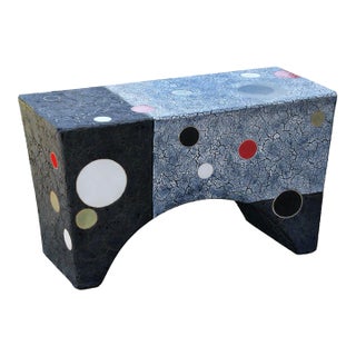"Black Beauty" Raku Ceramic Bench by Michael Gustavson, Cubism Contemporary California Art for Indoors and Outdoors Garden, Functional Art For Sale