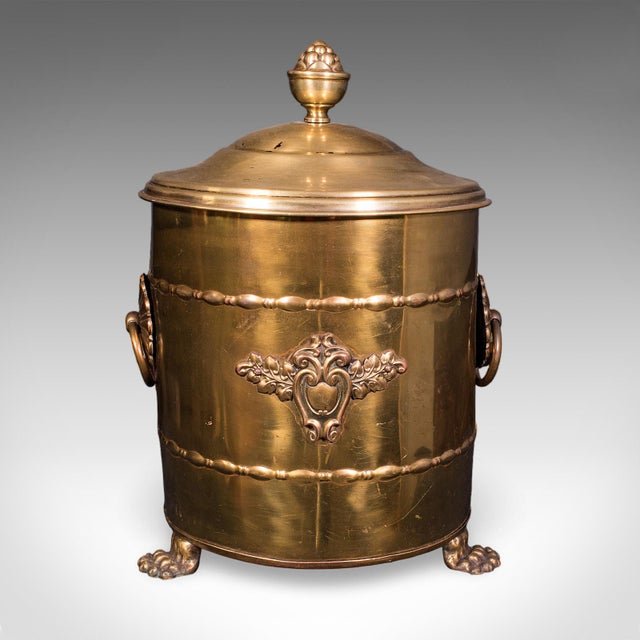 Antique Coal Bin, English, Brass, Fireside Log Store, Kindling Basket, Edwardian For Sale - Image 4 of 12