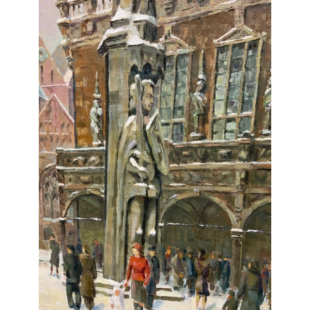 Wonderful impressionist painting of a European street. Signet and dated on lower right. Unframed.