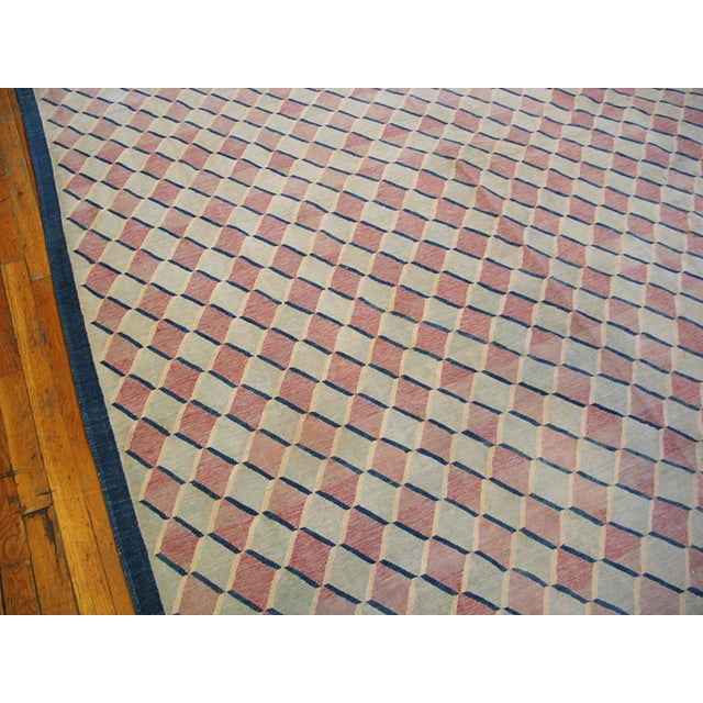 Indian Striking Raspberry Pink Diamond Pattern Dhurrie Style Antique Indian Cotton Rug For Sale - Image 3 of 5