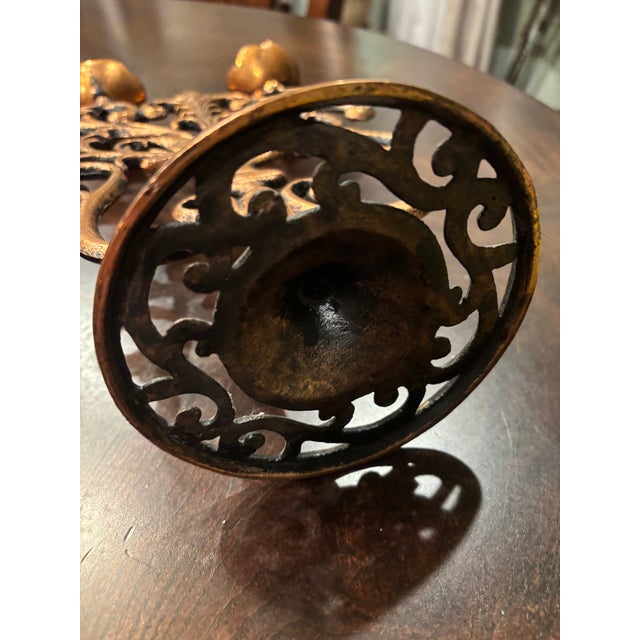 Hollywood Regency Pair of C. 1960's Copper and Cast Metal Candlesticks With Antiqued Copper Finish, European Revival Style For Sale - Image 3 of 9