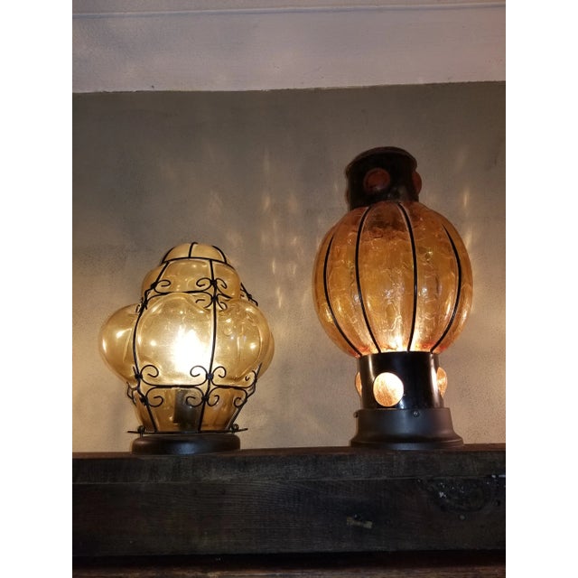 Brown Wrought Iron & Murano Blown Glass Lamps on Board For Sale - Image 8 of 13