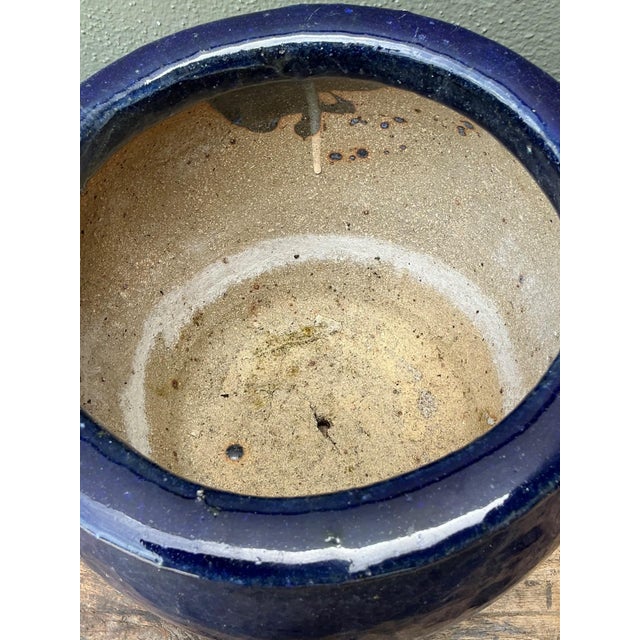 Late 20th Century Vintage Blue Glazed Ceramic Planter For Sale - Image 5 of 12