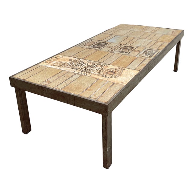 Coffee Table with Orange Tones by Roger Capron, 1950s For Sale