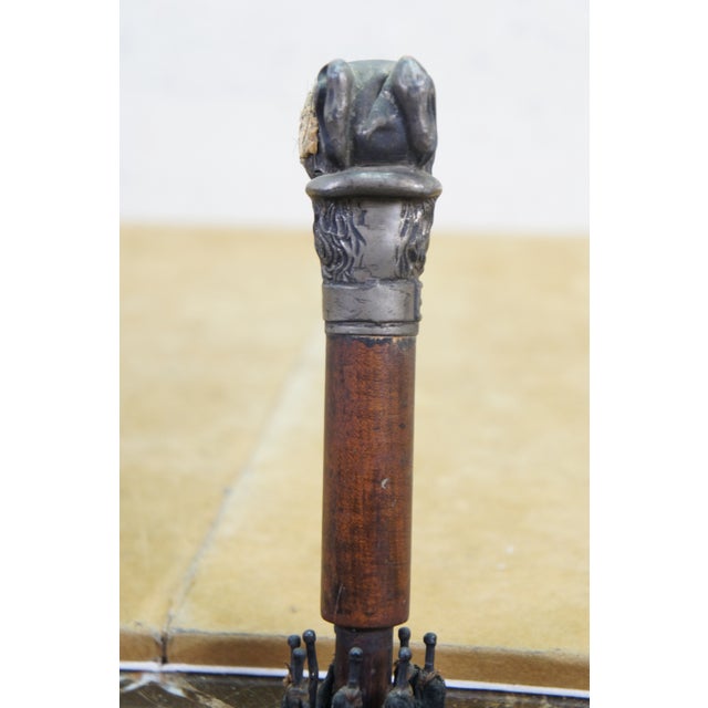 Early 20th Century Antique Silverplate Greyhound Dog Head Black Umbrella Oak Walking Stick Cane 38" For Sale - Image 5 of 18