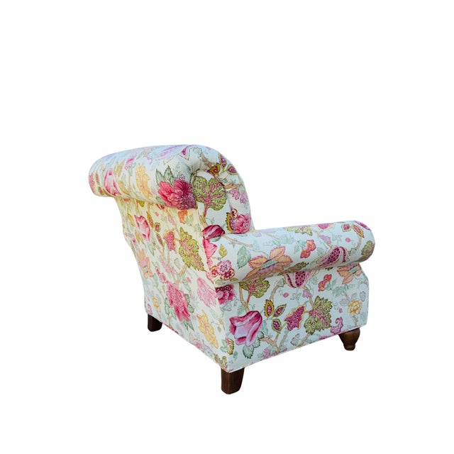 Clayton Marcus English Roll-Arm Club Chairs, Pair – Floral Botanical Chintz Upholstered Lounge Chairs For Sale - Image 11 of 16