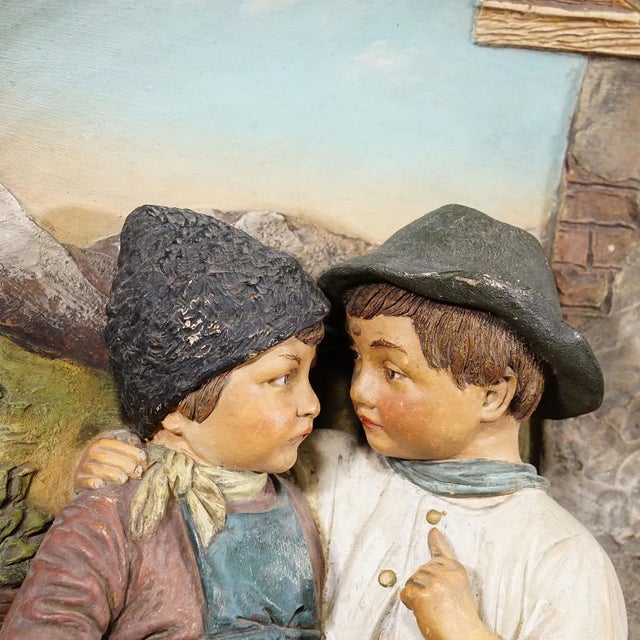 Ceramic Terracotta Wall Plate With Lovely Children in Traditional Costumes by Johann Maresch For Sale - Image 7 of 10