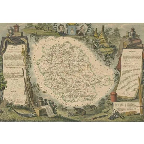 Antique map titled 'Dépt Du Tarn'. Map of the French department of Du tarn, France. This area produces a variety of...