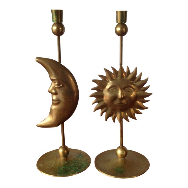 Vintage Brass Sun & Moon Candle Holders A Pair Chairish