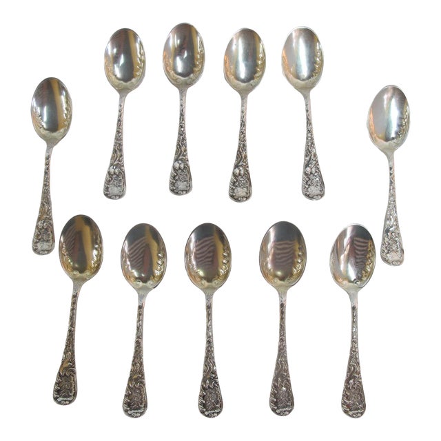 Bailey Binks & Biddle Sterling Silver Floral Etched Louvre Spoon Set of