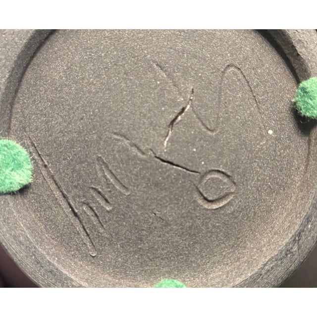 Late 20th Century Signed Studio Pottery Matte Black Wabi-Sabi Footed Bowl For Sale - Image 13 of 14