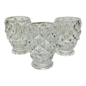 Vintage Geometric Crystal Votive Candleholders- Set of 3