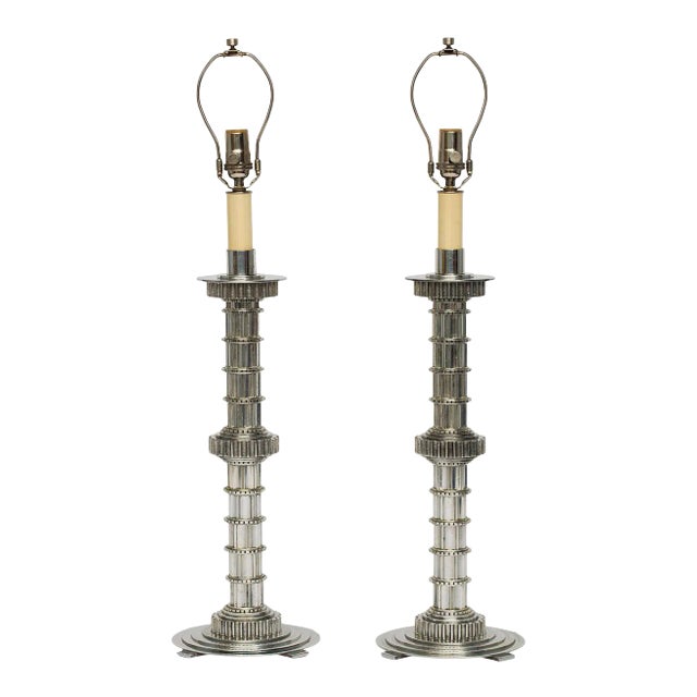 Machine Age Cast Aluminum Lamps - A Pair For Sale