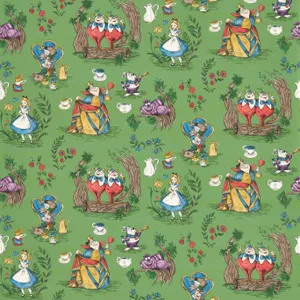 Sanderson Alice in Wonderland Wallpaper in Gumball Green - a Sample